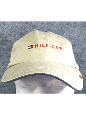 Tommy Hilfiger Beige Cotton Adjustable Leather Strapback Dad Hat With Logo Embro